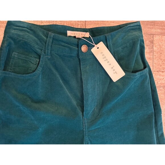 Teal Corduroy Wide-Leg Pants By Copper Key Size 3 Mid-Rise With Button & Zipper - Picture 4 of 12